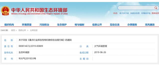 重點(diǎn)行業(yè)揮發(fā)性有機(jī)物綜合治理方案