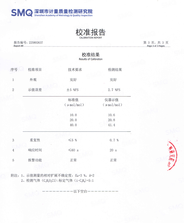 氯甲酸乙酯氣體檢測儀校準報告